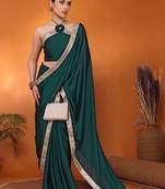Green embellished pure silk bollywood saree with blouse piece