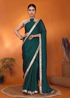Green embellished pure silk bollywood saree with blouse piece 2