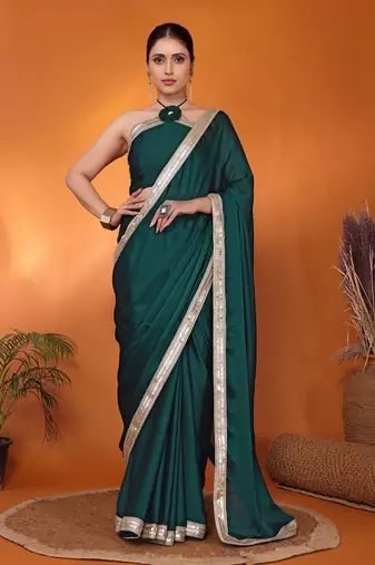 Green embellished pure silk bollywood saree with blouse piece