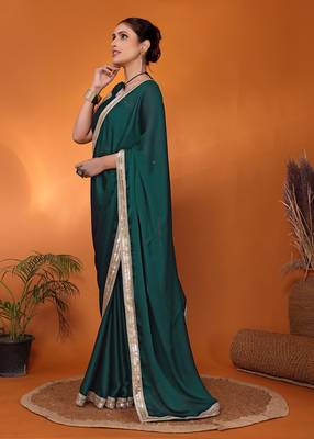 Green embellished pure silk bollywood saree with blouse piece 3