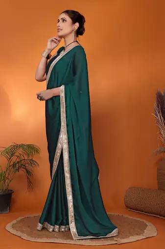 Green embellished pure silk bollywood saree with blouse piece