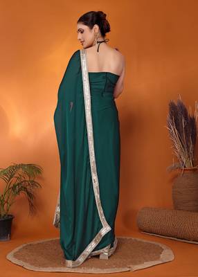 Green embellished pure silk bollywood saree with blouse piece 5
