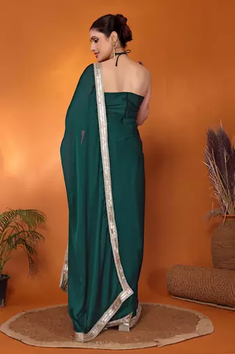 Green embellished pure silk bollywood saree with blouse piece