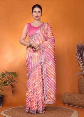 Pink embellished & embroidery tissue bollywood saree with blouse piece 1