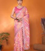 Pink embellished & embroidery tissue bollywood saree with blouse piece