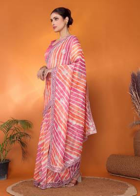 Pink embellished & embroidery tissue bollywood saree with blouse piece 2
