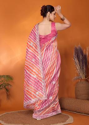 Pink embellished & embroidery tissue bollywood saree with blouse piece 5