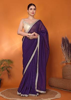 Purple embellished organza bollywood saree with blouse piece 1