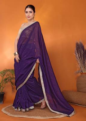 Purple embellished organza bollywood saree with blouse piece 2