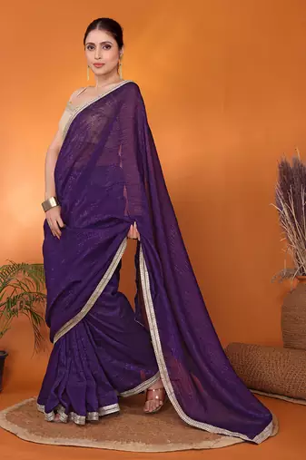Purple embellished organza bollywood saree with blouse piece