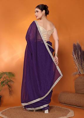 Purple embellished organza bollywood saree with blouse piece 3
