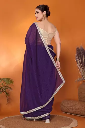 Purple embellished organza bollywood saree with blouse piece