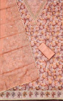 Peach organza sequins dress material with dupatta 1