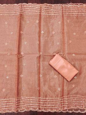 Peach organza sequins dress material with dupatta 2