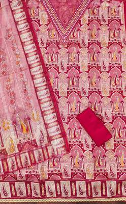 Red heavy organza sequins dress material with  dupatta 1
