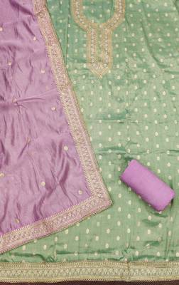 Green simmer silk woven dress material with dupatta 1