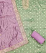 Green simmer silk woven dress material with dupatta