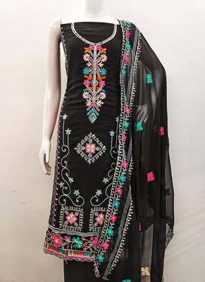 Black georgette embroidered dress material set with dupatta 1