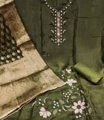 Olive gold crush fabric sequins dress material set