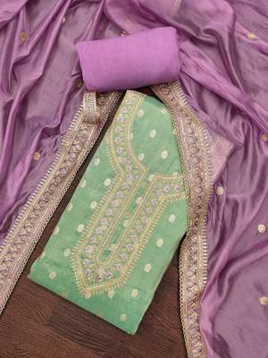 Green simmer silk woven dress material with dupatta 2