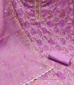 Purple viscose organza fabric handwork dress material set