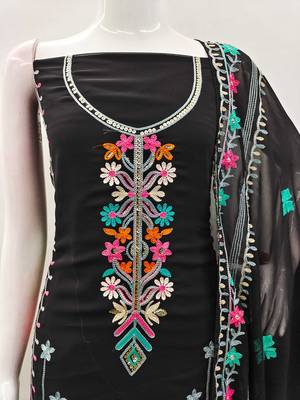 Black georgette embroidered dress material set with dupatta 4