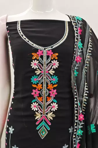 Black georgette embroidered dress material set with dupatta