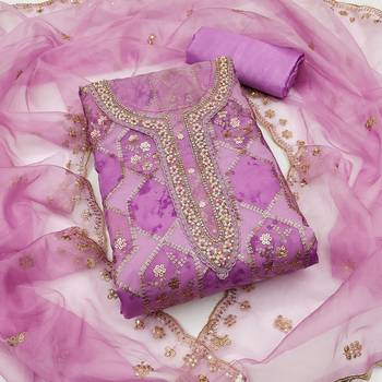 Purple viscose organza fabric handwork dress material set 3