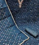 Navy blue viscose organza fabric sequins dress material set