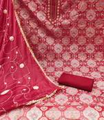 Red viscose organza fabric sequins dress material set