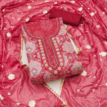 Red viscose organza fabric sequins dress material set 3