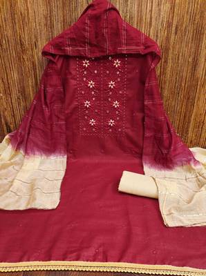 Magenta slub sequin dress material with dupatta 4