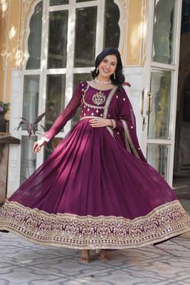 Wine designer readymade long kurti  with Embroidery Sequins-work 1