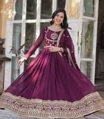 Wine designer readymade long kurti  with Embroidery Sequins-work