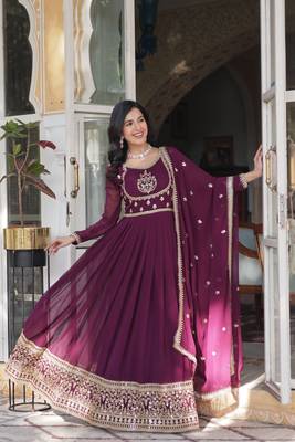 Wine designer readymade long kurti  with Embroidery Sequins-work 3