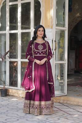 Wine designer readymade long kurti  with Embroidery Sequins-work 4