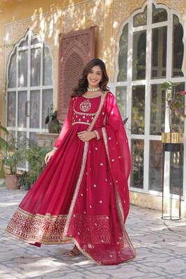 pink designer readymade long kurti  with Embroidery  Sequins-work 1