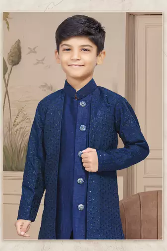 Black computer amrodery all over sherwani stone work indo