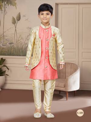 Gold ulfi zari jackard and silk thread work indo 1