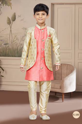 Gold ulfi zari jackard and silk thred work indo