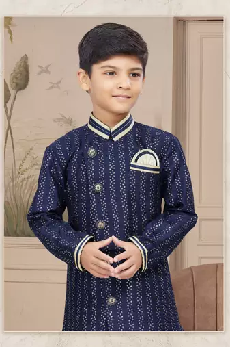 Gold computer amrodery all over sherwani stone, thread work indo