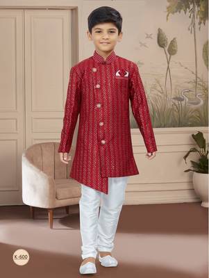 Off white computer amrodery all over sherwani stone, thread work indo 1