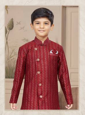 Off white computer amrodery all over sherwani stone, thread work indo 2