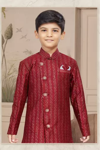 Off white computer amrodery all over sherwani stone, thread work indo