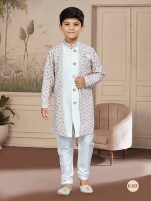 Off white havy classic indowestern sherwani with thread and less work with extra palla 1