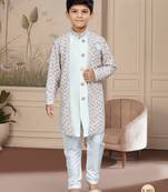 Off white havy classic indowestern sherwani with thread and less work with extra palla