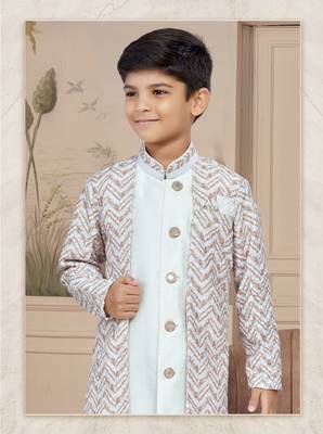 Off white havy classic indowestern sherwani with thread and less work with extra palla 2