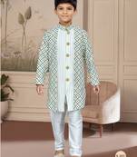 Off white havy classic indowestern sherwani with thread and less work with extra palla
