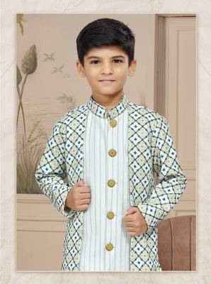 Off white havy classic indowestern sherwani with thread and less work with extra palla 2