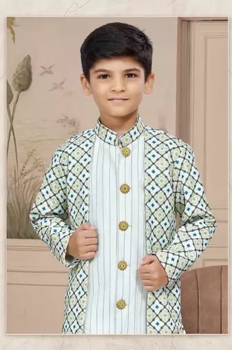 Off white havy classic indowestern sherwani with thread and less work with extra palla
